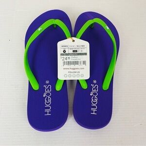 Huggoes Natural Rubber Summer Flip Flops Purple/Lime Size M